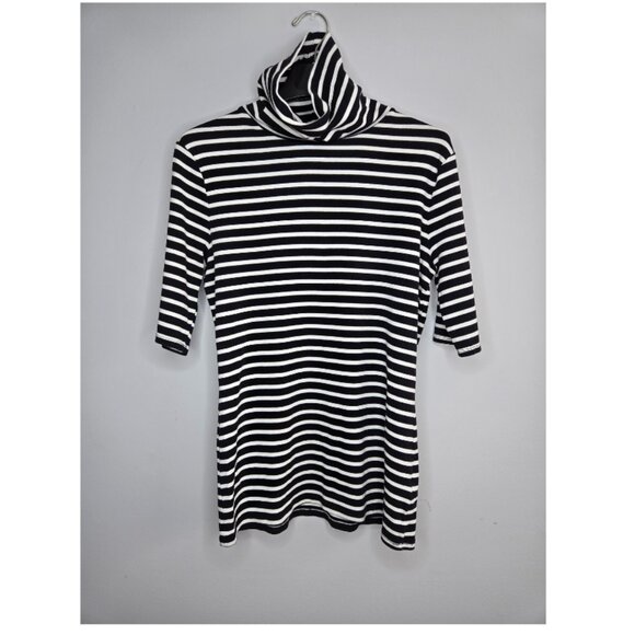 Merona Black & White Striped Turtleneck Top XL – 3/4 Sleeve Stretch Knit - Picture 1 of 5